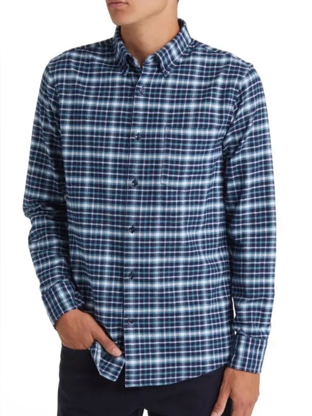 Nordstrom Tech Smart Men's Blue and White Plaid Button-Down Shirt